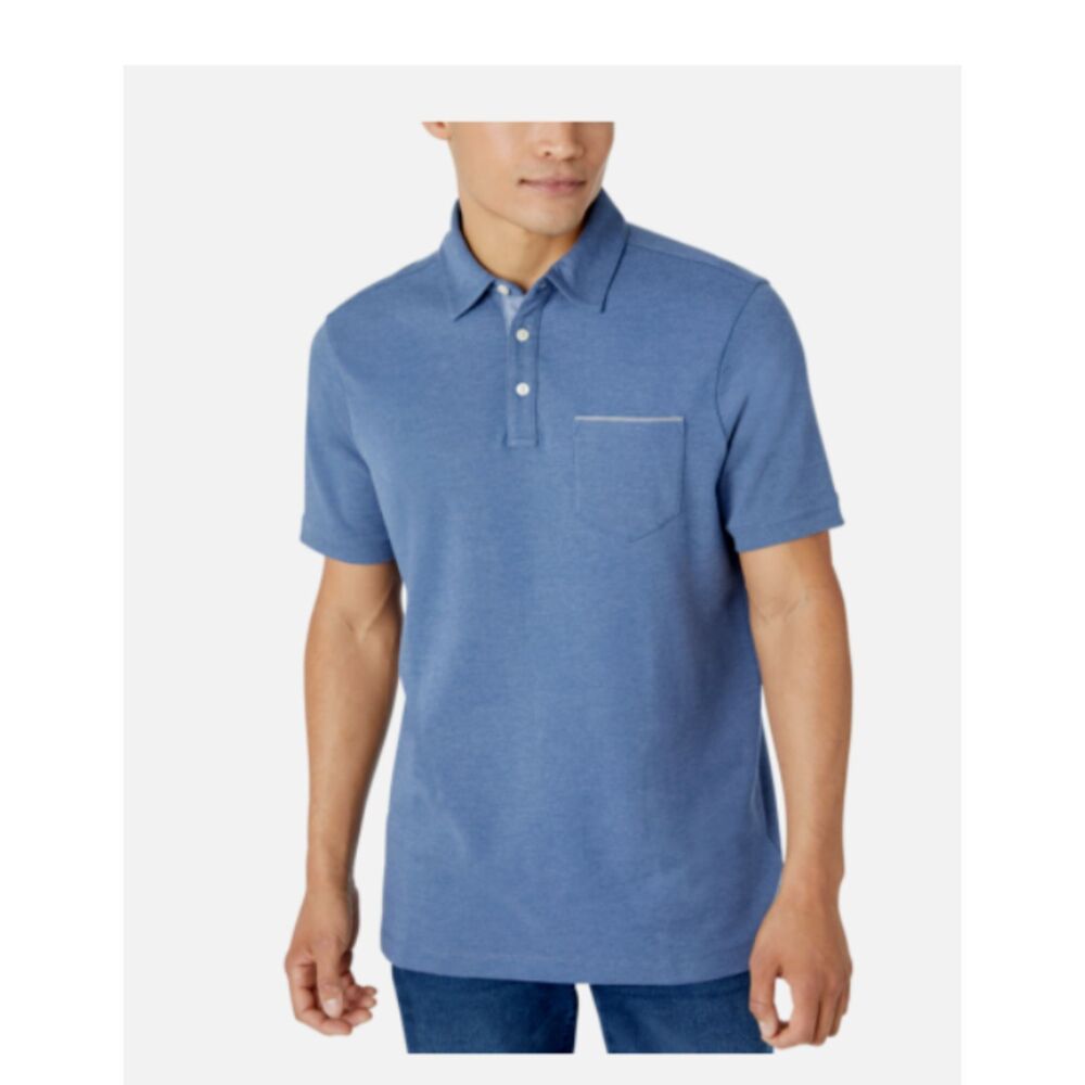 NWT Tahari Blue Cotton Polyester Blend Short Sleeve Polo Shirt Classic Fit Sz L